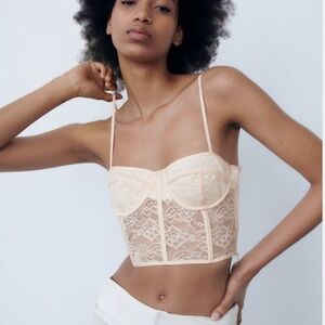 New without tag Zara Cream Lace corset Crop Top